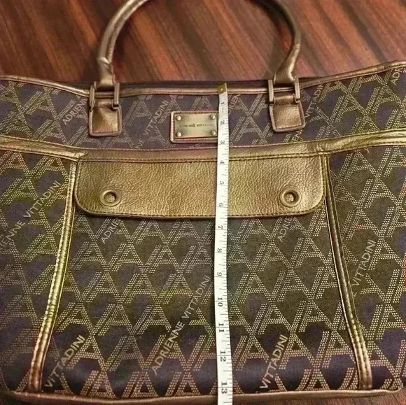 Adrienne Vittadini Large Laptop Travel Tote Fabric with Leather Trim EUC - Picture 10 of 16